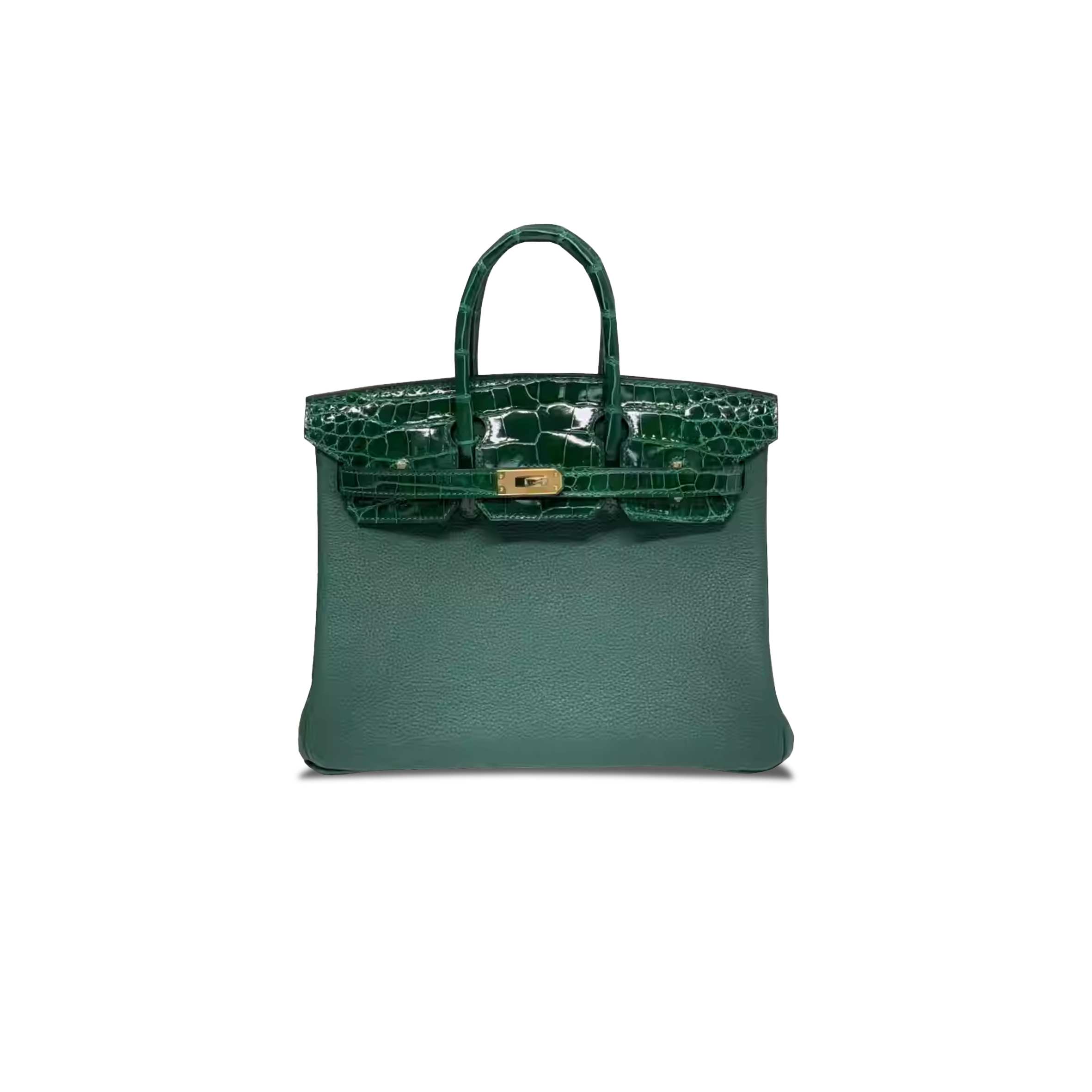 HERMÈS MASTER BIRKIN 25 CROCODILE AND TOGO LEATHER EMERALD GOLD BUCKLE H076216CK21 (25*20*13cm)